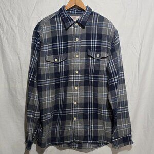 Wallace & Barnes LS BF Men's Flannel Shirt Blue Gray White Plaid - Sz L*